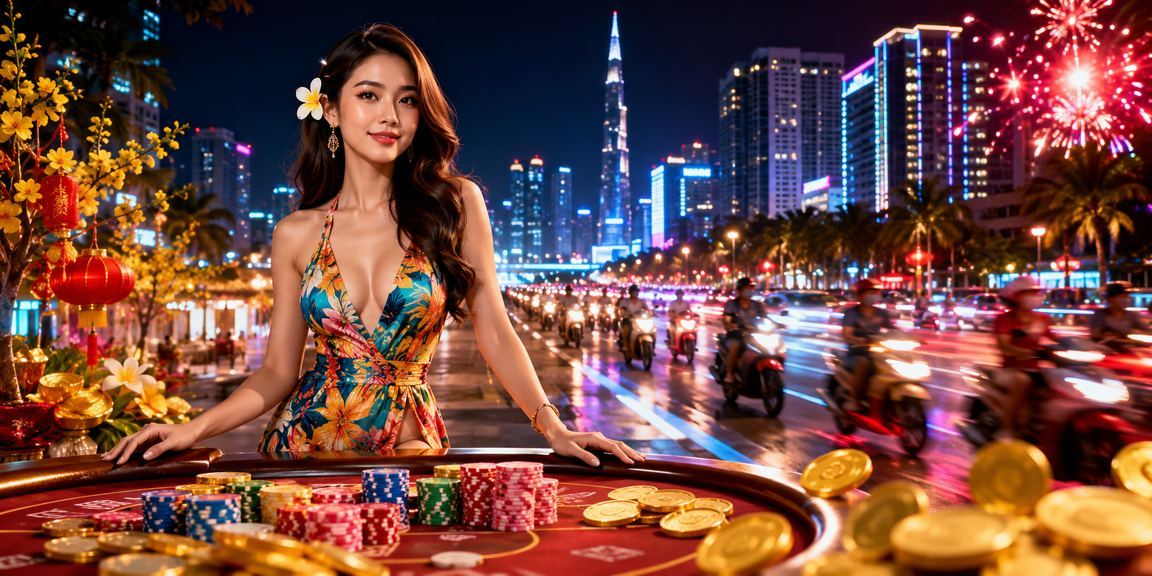 Người dùng Hồ Chí Minh kiểm tra voucher casino trên màn hình neon