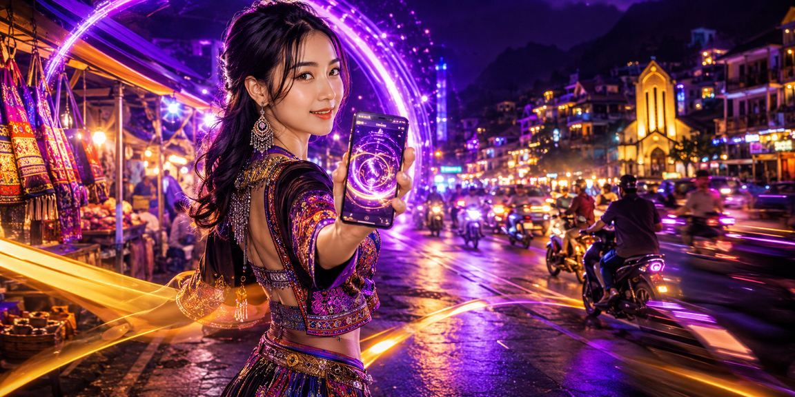 Người dùng Sapa xem deposit bonus với ánh neon trên thiết bị di động